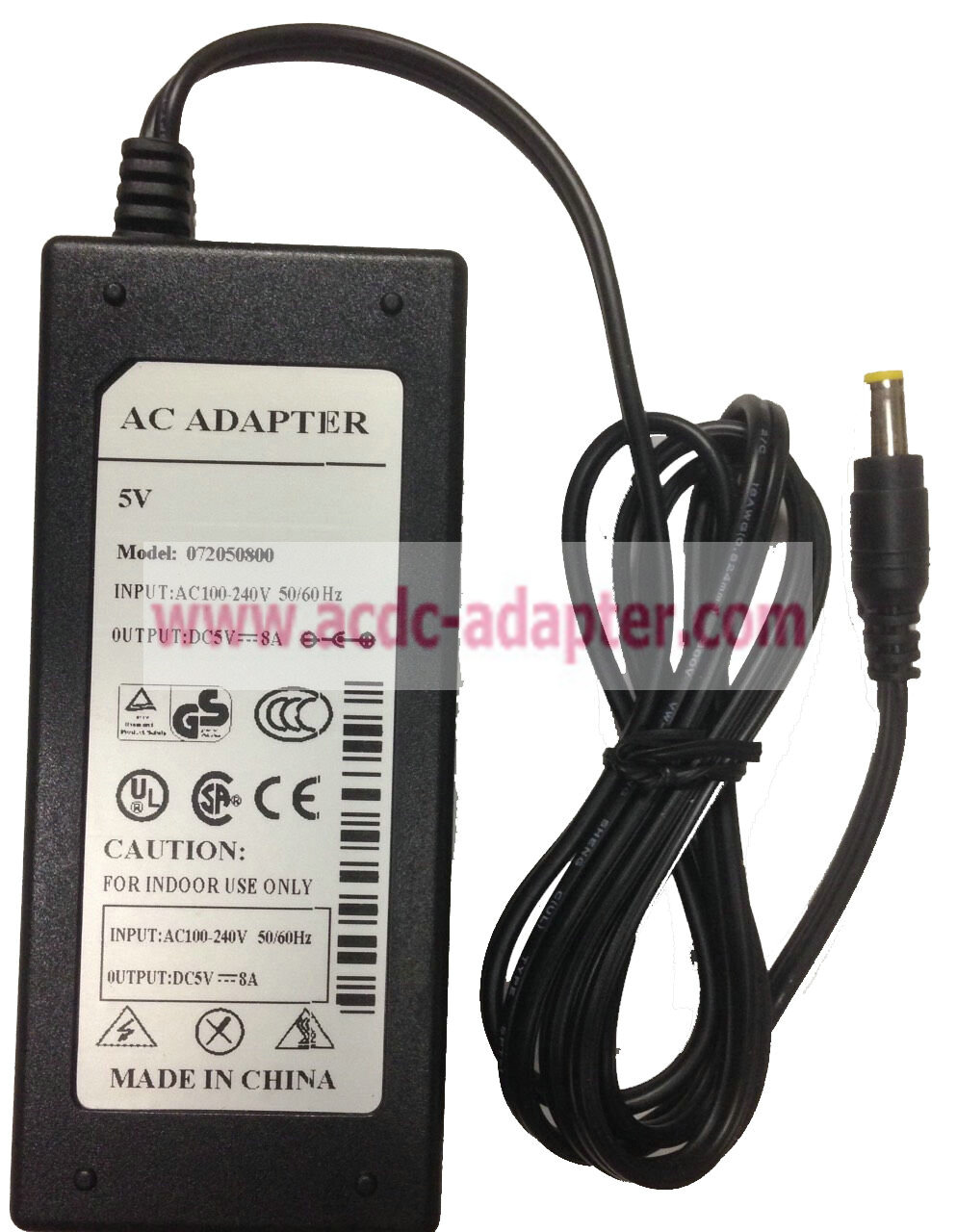 NEW 5VDC 8A 072050800 100~240VAC Switching Power Adapter with power cord